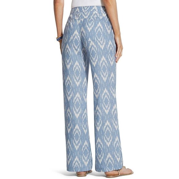 Chico's Ikat Blue White 100% Linen Tie Dye Abstract Print Wide Leg Pants - Picture 2 of 12